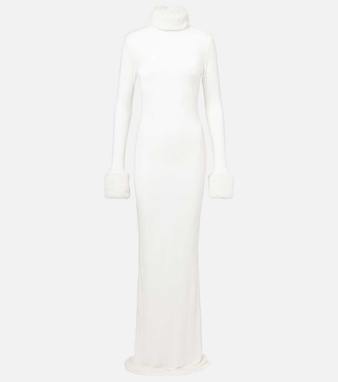 

Платье из сатина с отделкой из искусственного меха Priscilla The New Arrivals Ilkyaz Ozel, белый