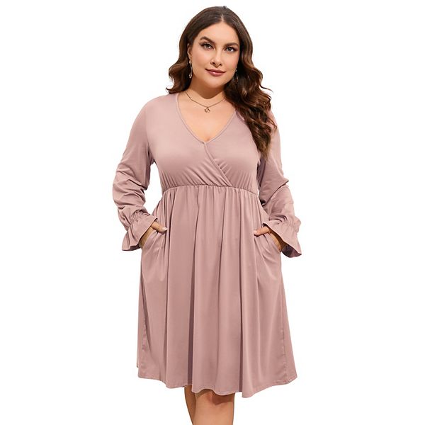 

Женское платье plus size v-образным вырезом, а-силуэта, длины миди, обертывающее Maxxis Merch, Apricot