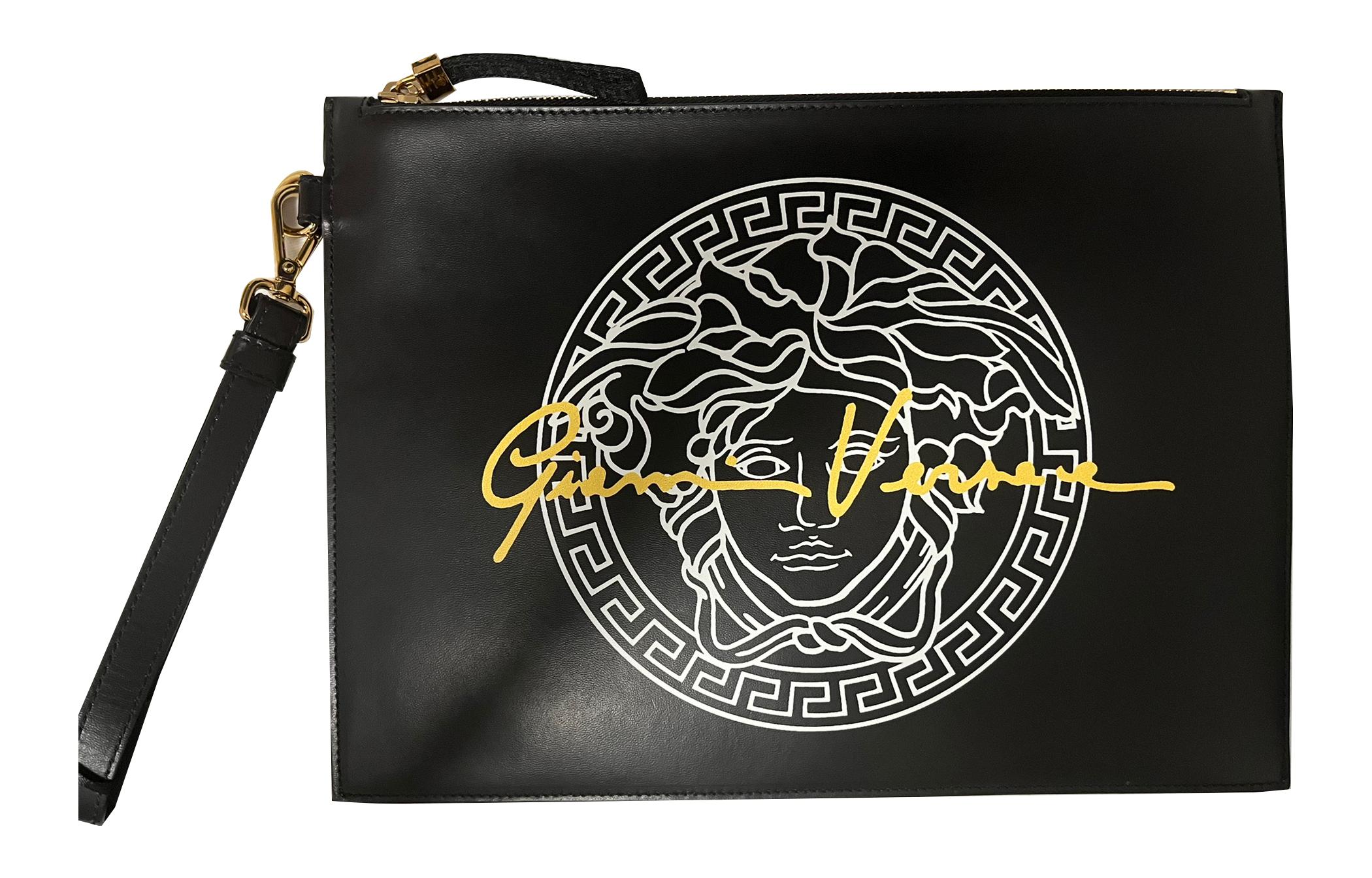 

Кожаная клатч из телячьей кожи обычная мужская черная VERSACE