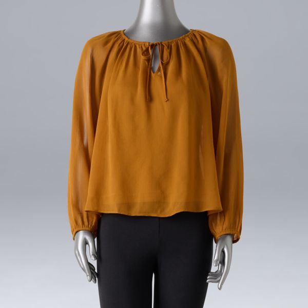 

Миниатюрная блузка с завязкой на шее и рукавами-фонариками, присборенная Simply Vera Vera Wang, цвет deep cognac