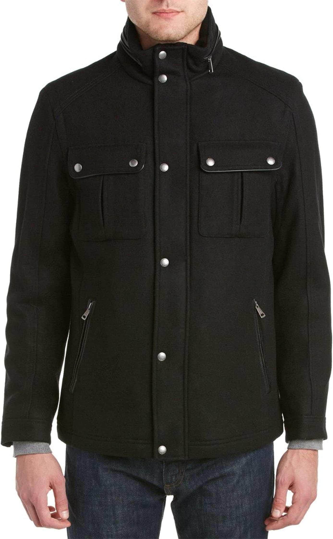 

Куртка Cole Haan Wool Melton Stand Collar Jacket With Patch Pockets, черный