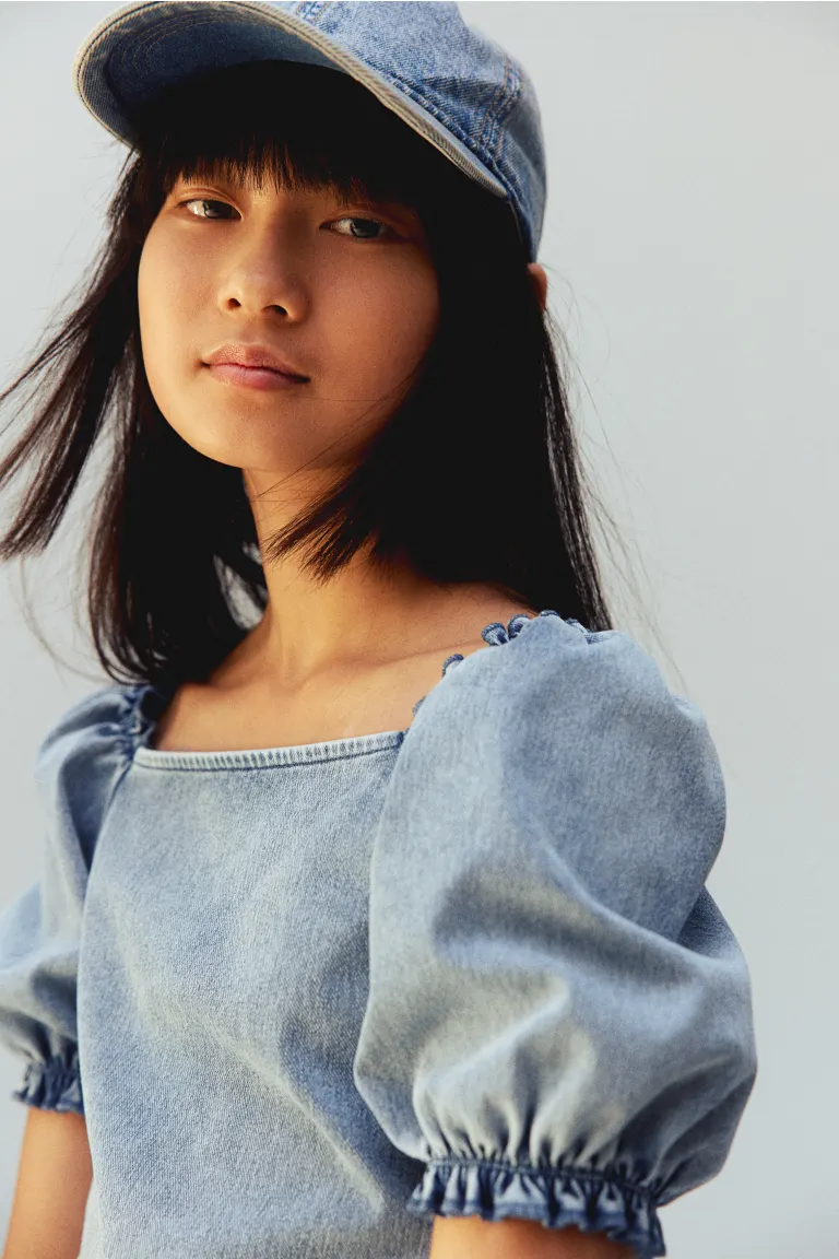 

Рубашка с пышными рукавами H&M, синий