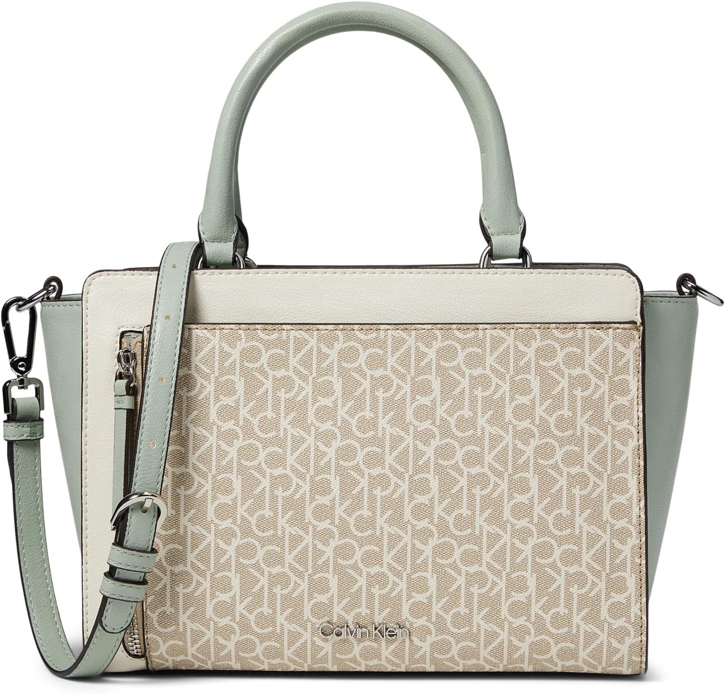 

Сумка Calvin Klein Rylan Signature Satchel, цвет Khaki/Vanilla/White/Desert Sage