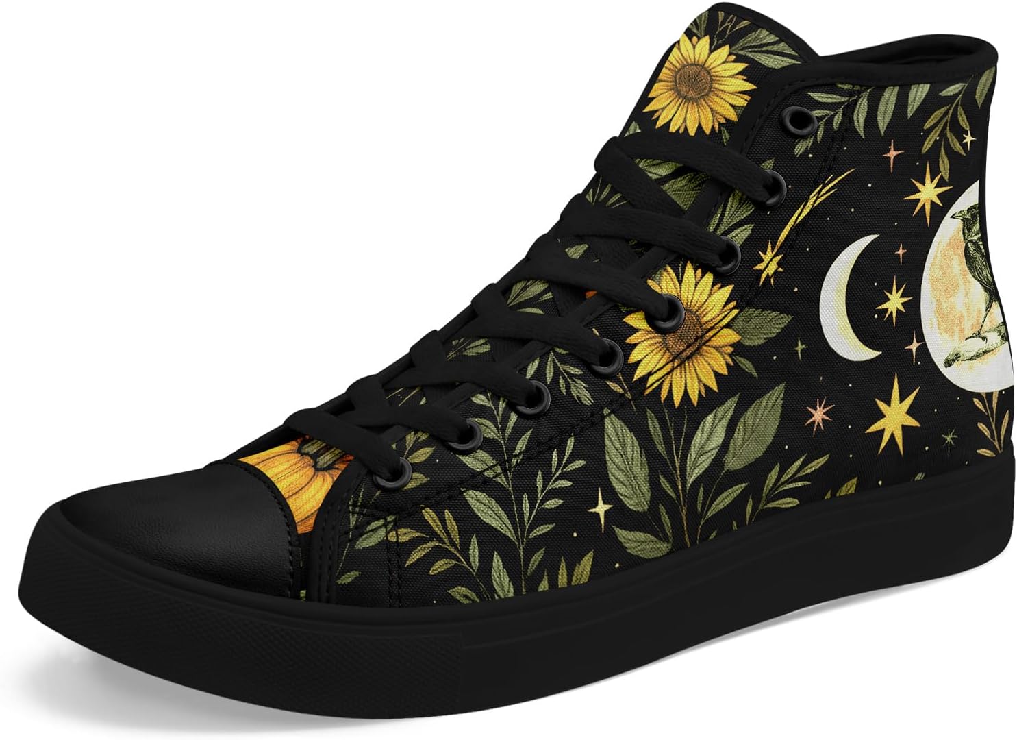 

Женские и мужские винтажные высокие кеды с цветочным принтом на тканевой основе, темный стиль, коттеджкор, шнуровка, повседневная обувь, модные кроссовки для уличного стиля Coolcustomize, желтый