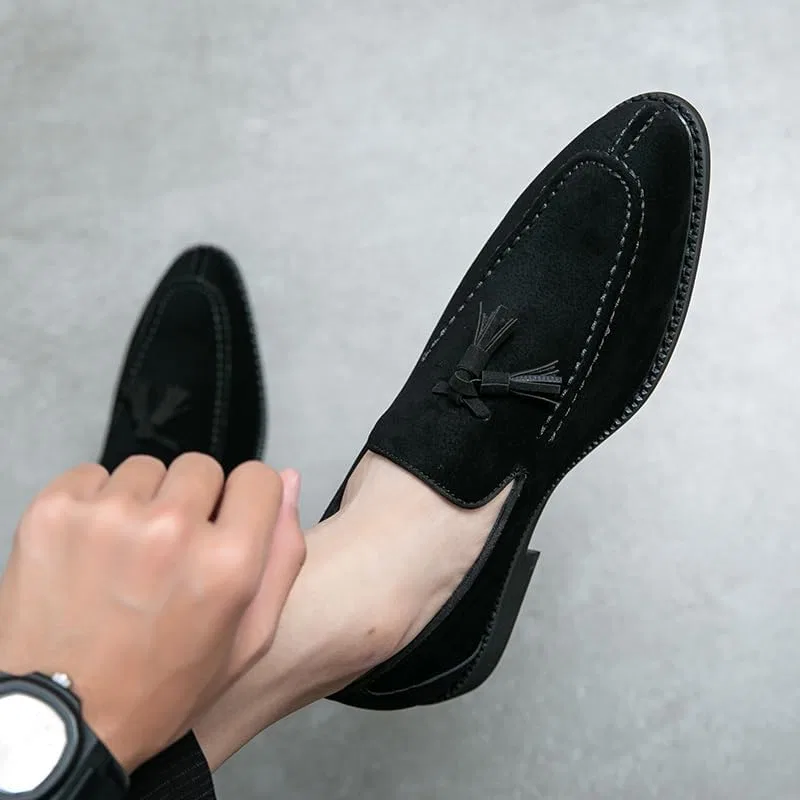 Лоферы мужские замшевые с кисточками, Slip-on, Black ZCZ — фото 2