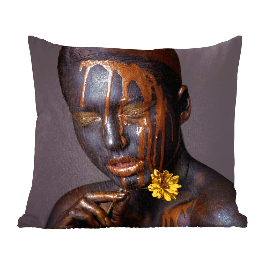 

MuchoWow Black & Gold - Темная женщина с золотистой жидкостью - 60x60 см - чехол на подушку - хлопчатобумажная ткань - декоративные чехлы на подушки