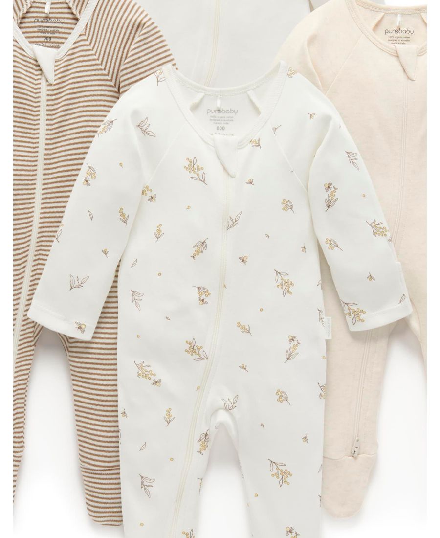 Комплект из 4 детских комбинезонов на молнии для девочек и мальчиков Purebaby, Vanilla wattle bee — фото 4