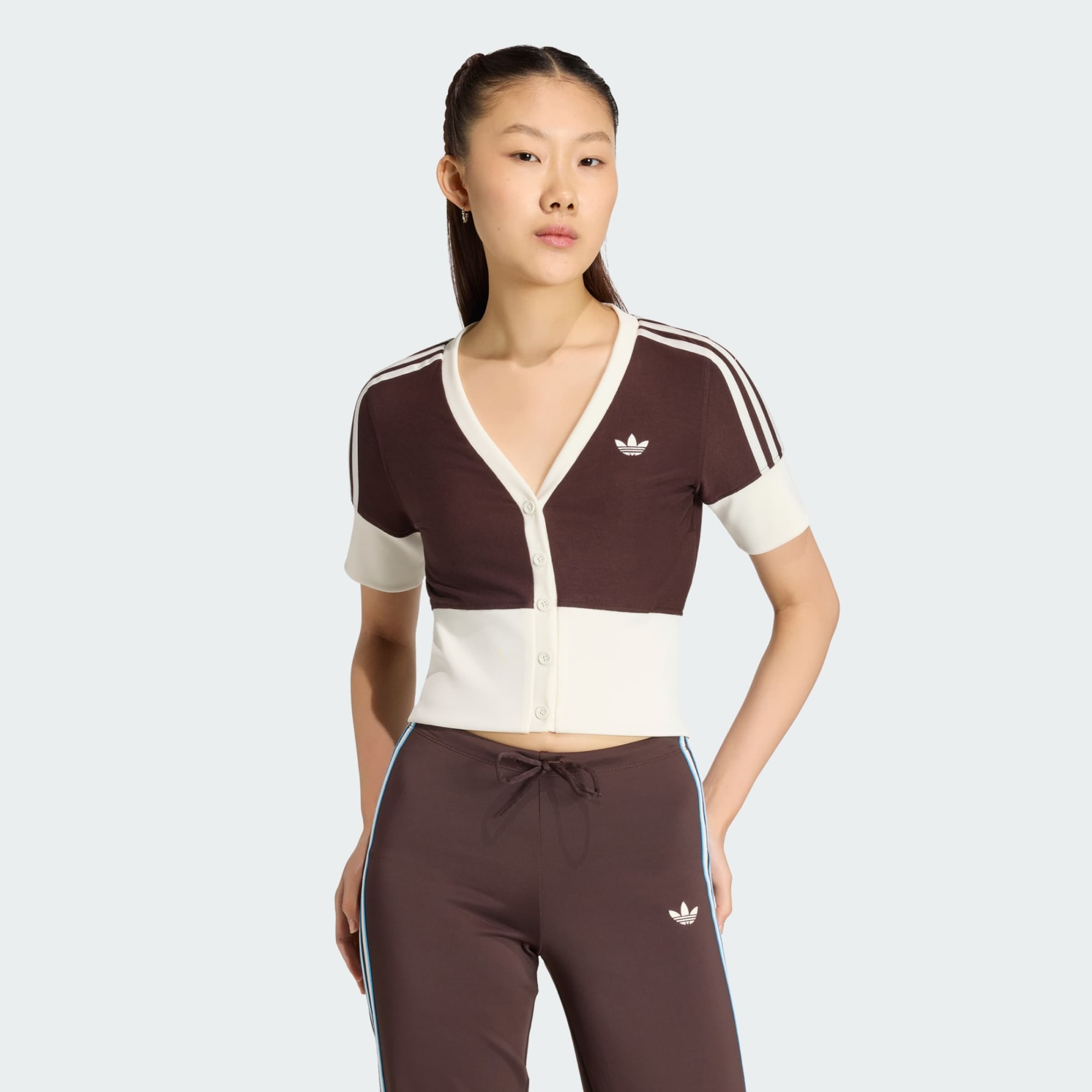 Adidas Originals Кардиган 'V-NECK SHIRT WITH' вязаный, коричневый — фото 2