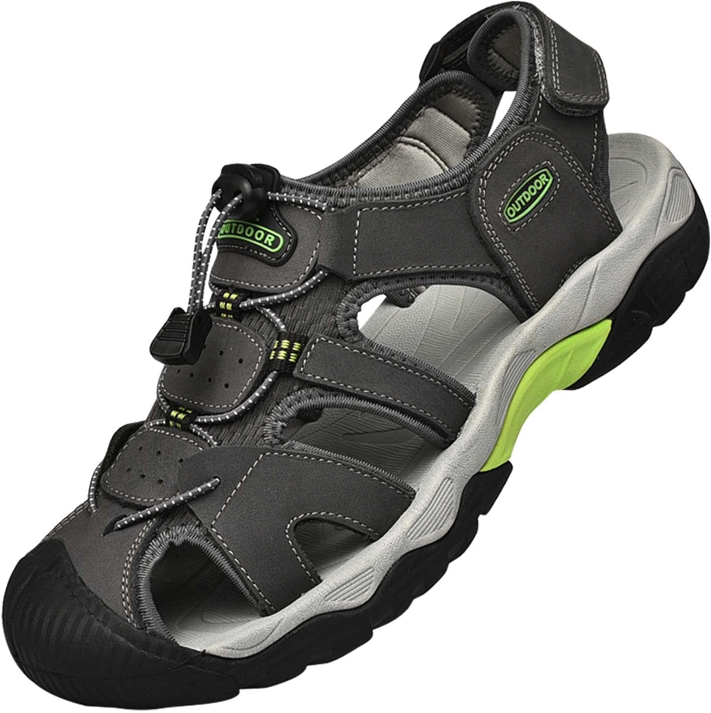 

Мужские спортивные сандалии Eliogn с закрытым носком, модные, дышащие, из качественной кожи, спортивные, с нескользящей подошвой, удобные, для активного отдыха и пляжа, серый