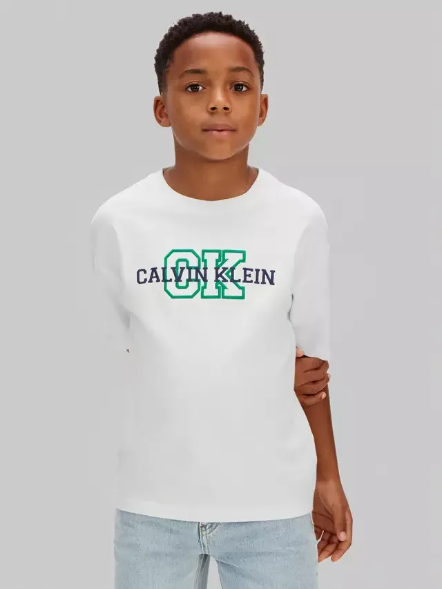 Детская футболка с коротким рукавом и логотипом, белая Calvin Klein