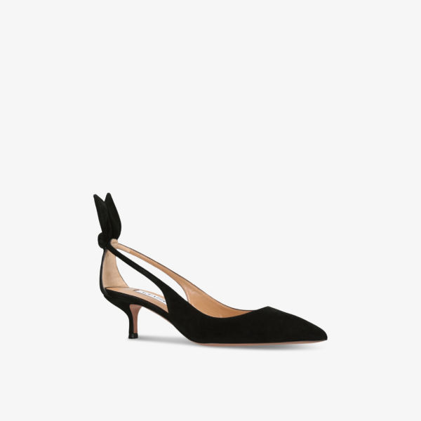 Ботинки Aquazzura на каблуке с бабочкой из замши, черный — фото 3