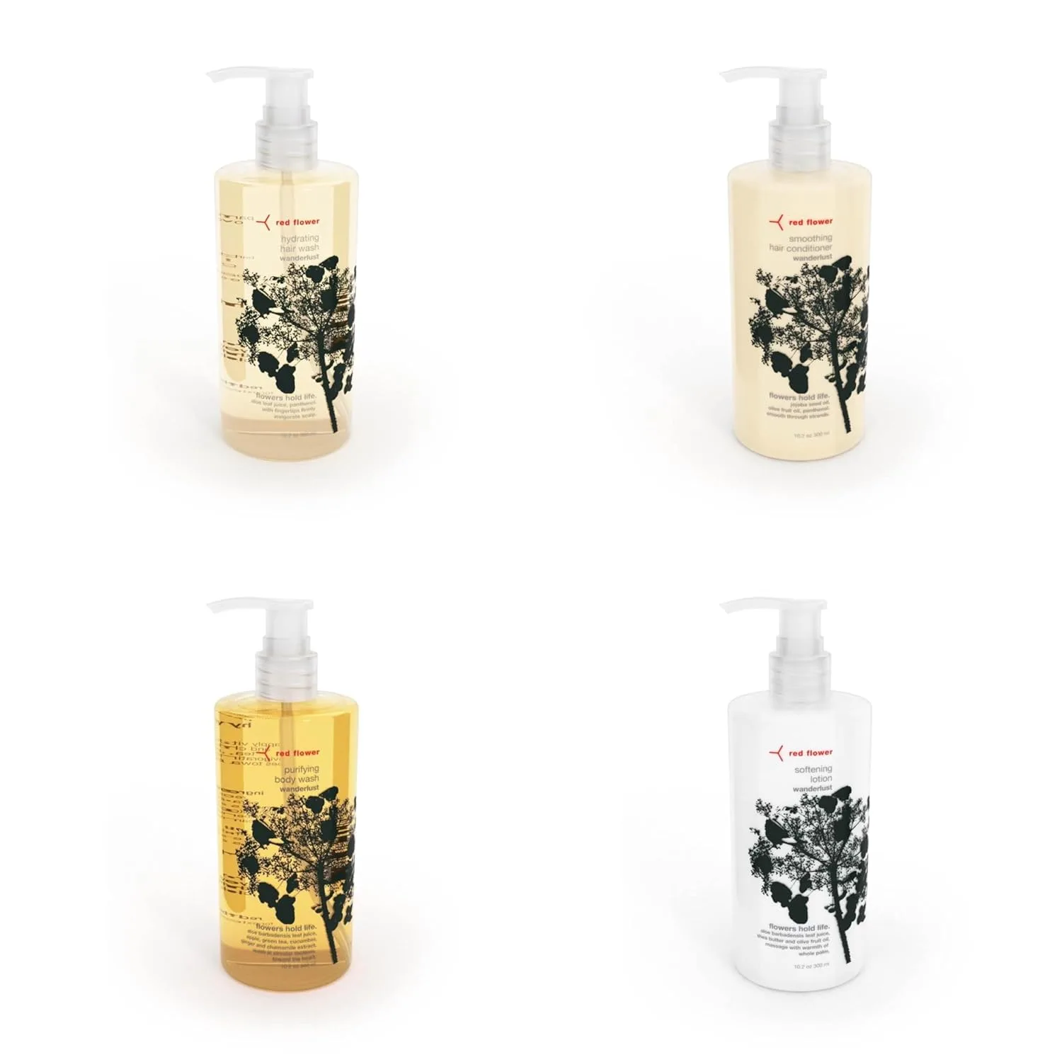 Набор для ухода за телом и волосами Red Flower Wanderlust Complete Body & Hair Care Bundle - гель для душа + лосьон + увлажняющий гель для мытья волос + разглаживающий кондиционер (4 предмета), Red