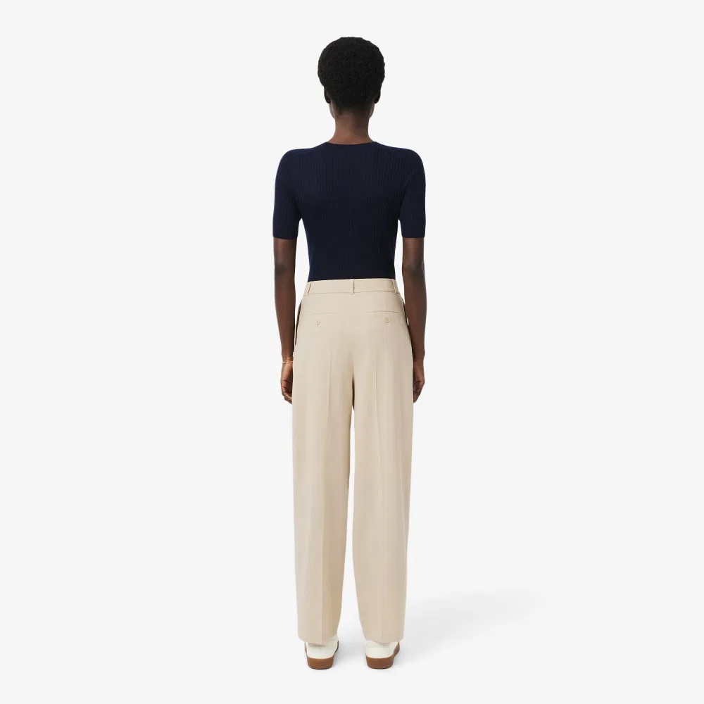 Брюки женские Lacoste, классические, из смесовой шерсти, бежевые — фото 3