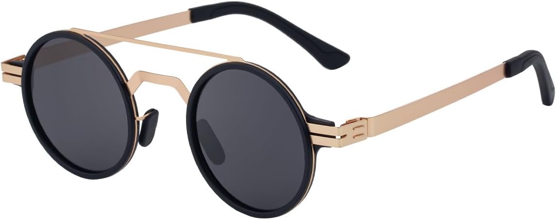 

Мужские солнцезащитные очки в стиле ретро с защитой от УФ-излучения - круглая оправа европейского и американского типа, конструкция из двух стальных реек - 4 GJKTFNJIF, 4