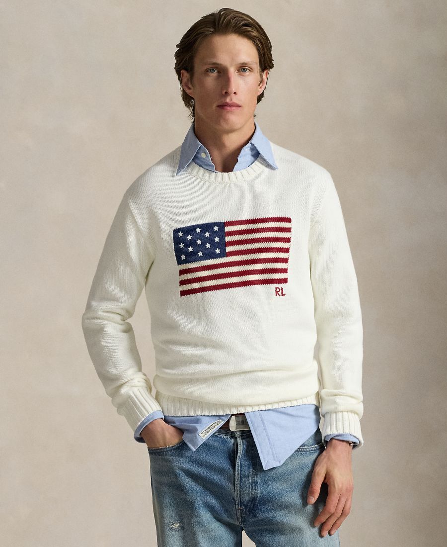 

Унисекс свитер с культовым флагом Polo Ralph Lauren, Deckwash White