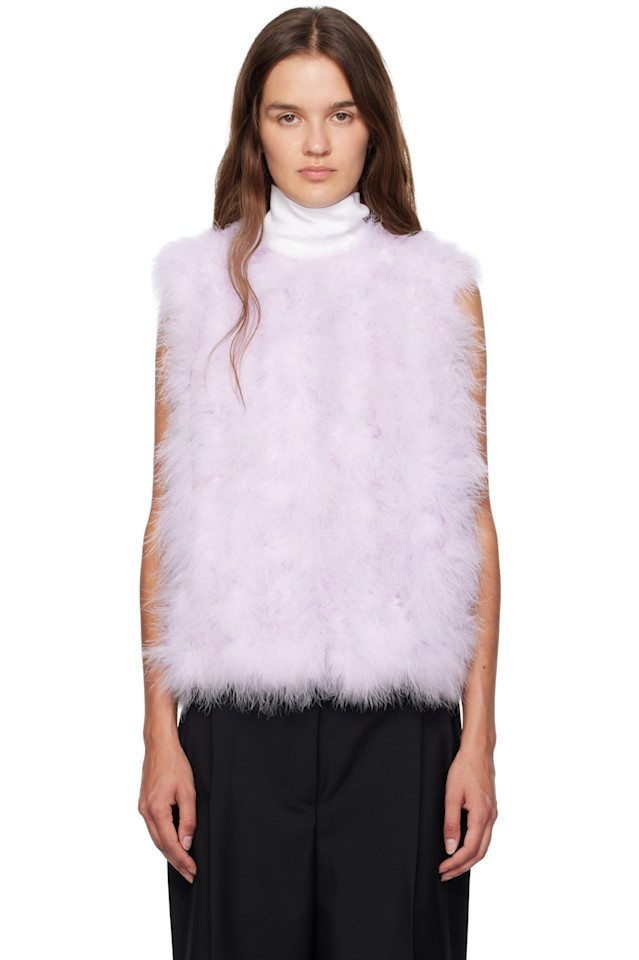 

Yves Salomon Фиолетовый укороченный жилет с перьями