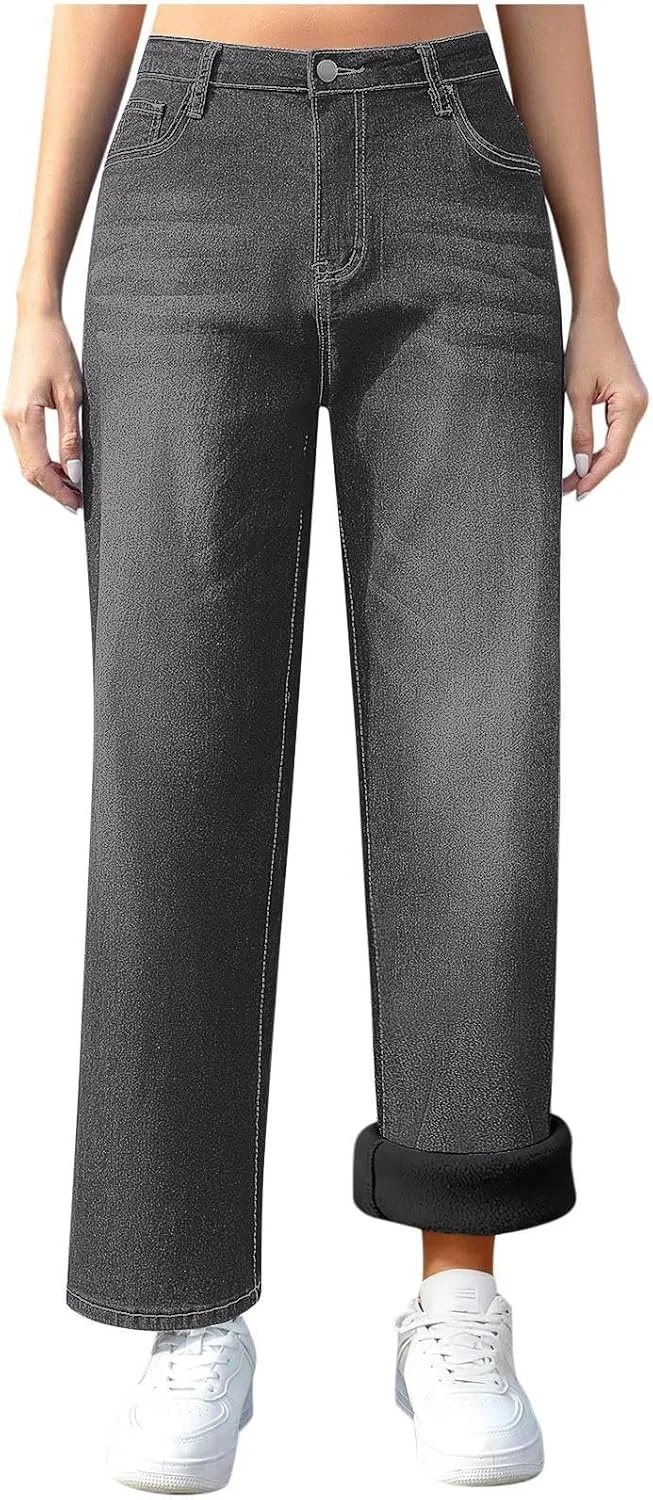 

Джинсы для женщин зимние с флисовой подкладкой High Waisted Wide Leg
