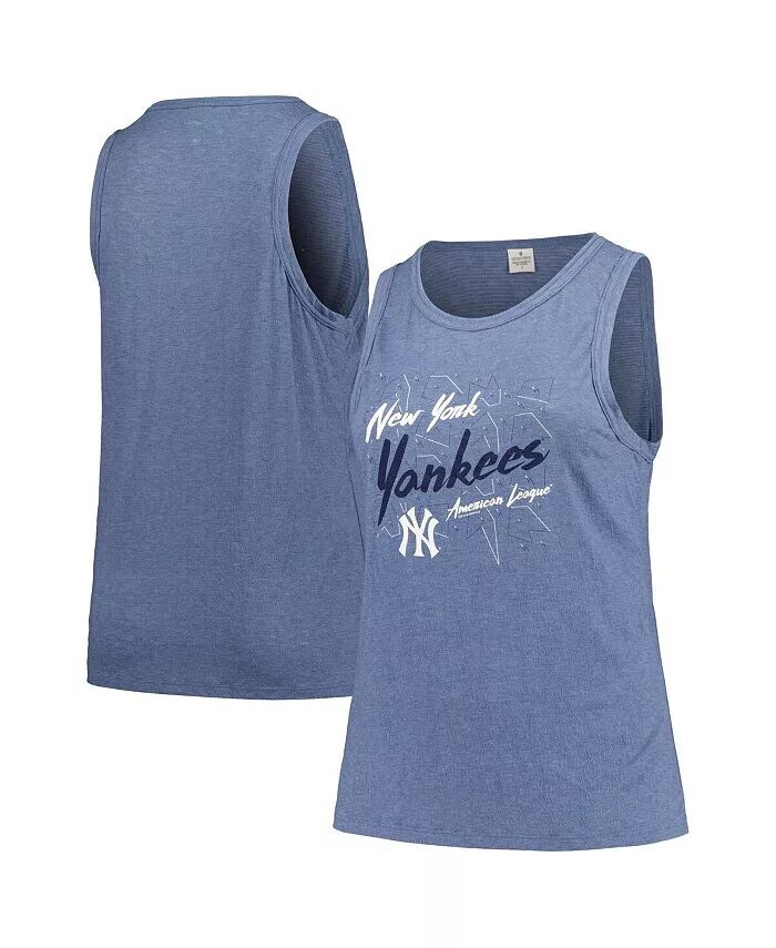 

Женская темно-синяя майка New York Yankees Plus Size Curvy High Neck Tri-Blend Soft As A Grape