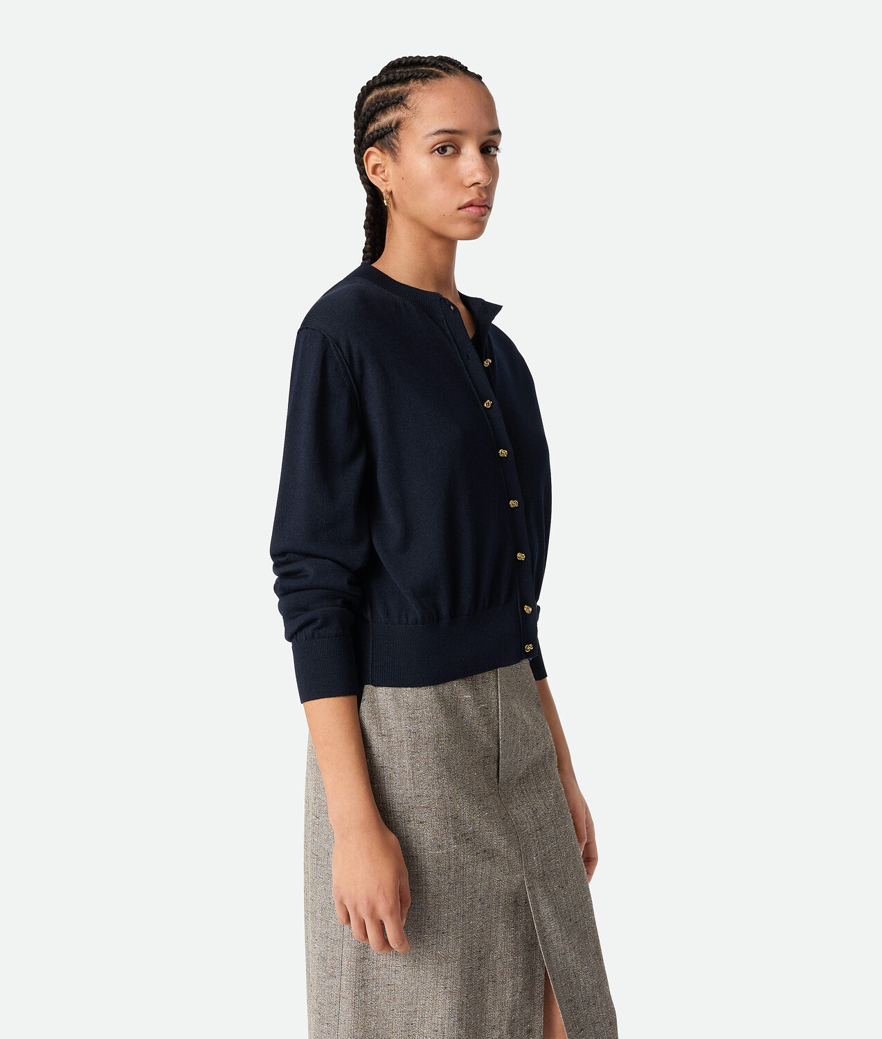 Cotton and viscose twinset BOTTEGA VENETA, темно-синий — фото 2