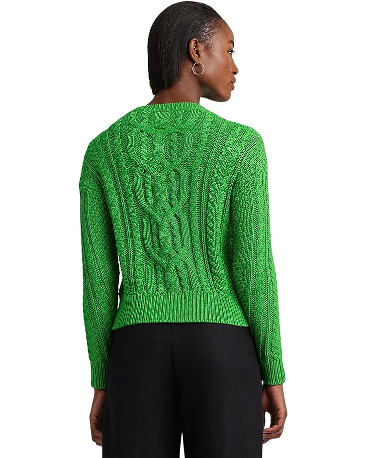 

Свитер LAUREN Ralph Lauren Cable-Knit Cotton Crewneck Sweater, цвет Green Topaz