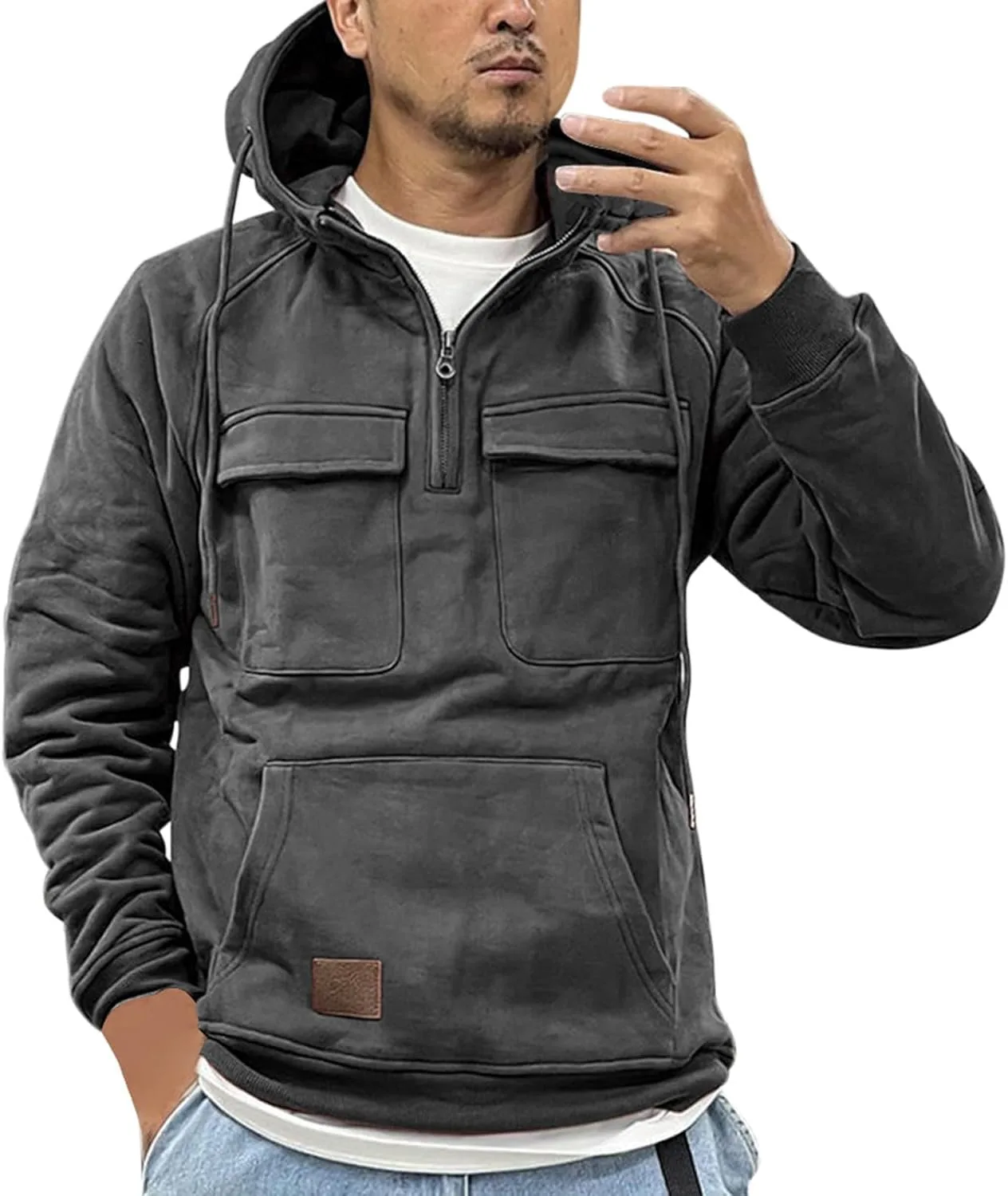 

Толстовка с капюшоном 1/4 Zip, мужская, флисовая, Heavyweight