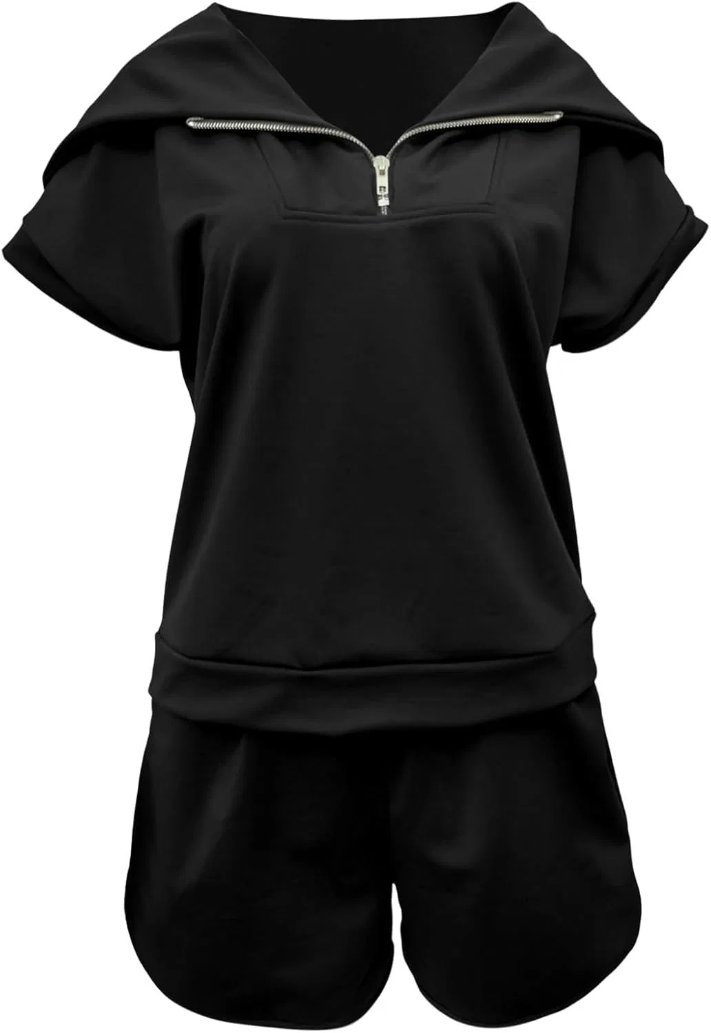 Женский спортивный костюм с топом поло и шортами, Generic, Black — фото 3