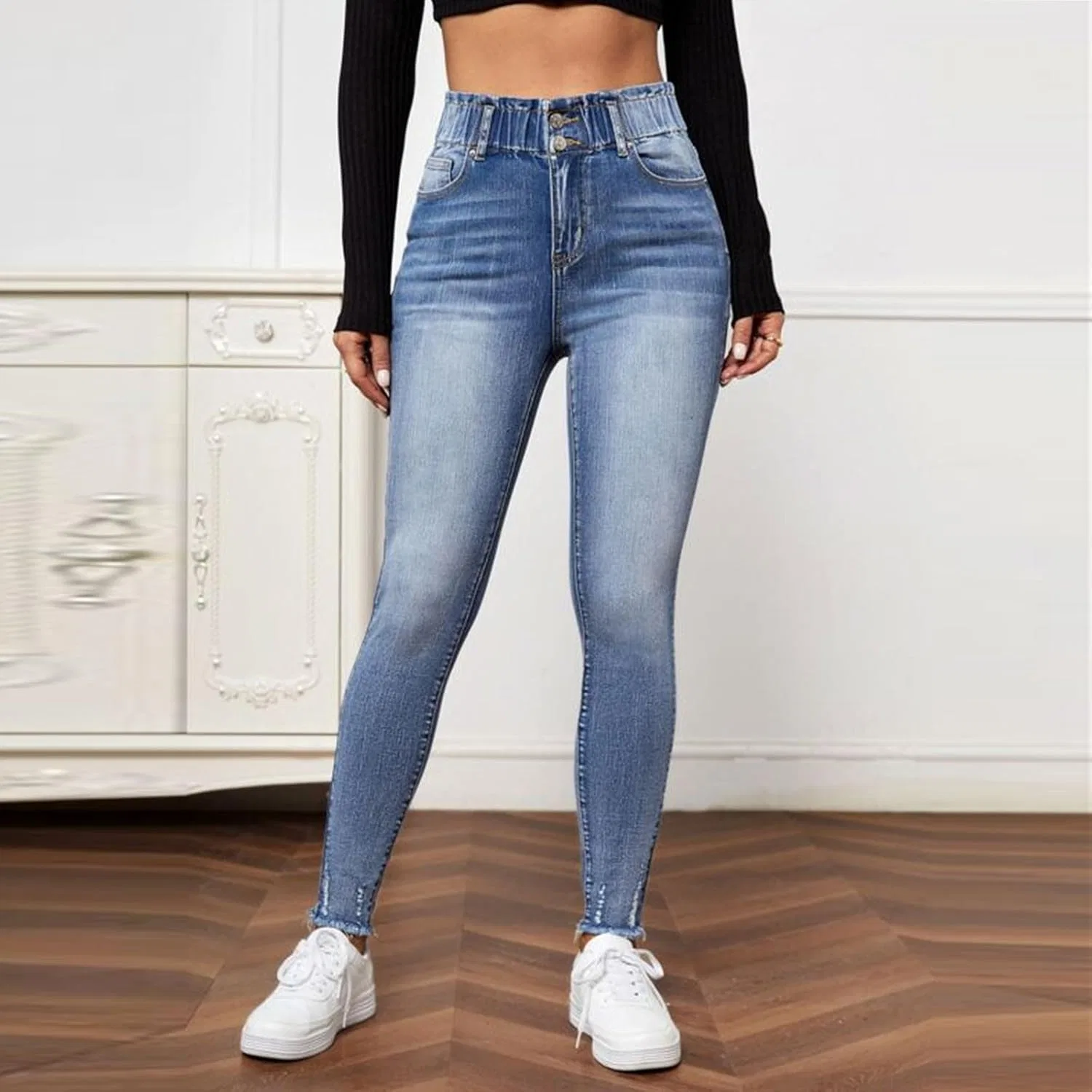Джинсы скинни для женщин, High Waisted, синий — фото 2