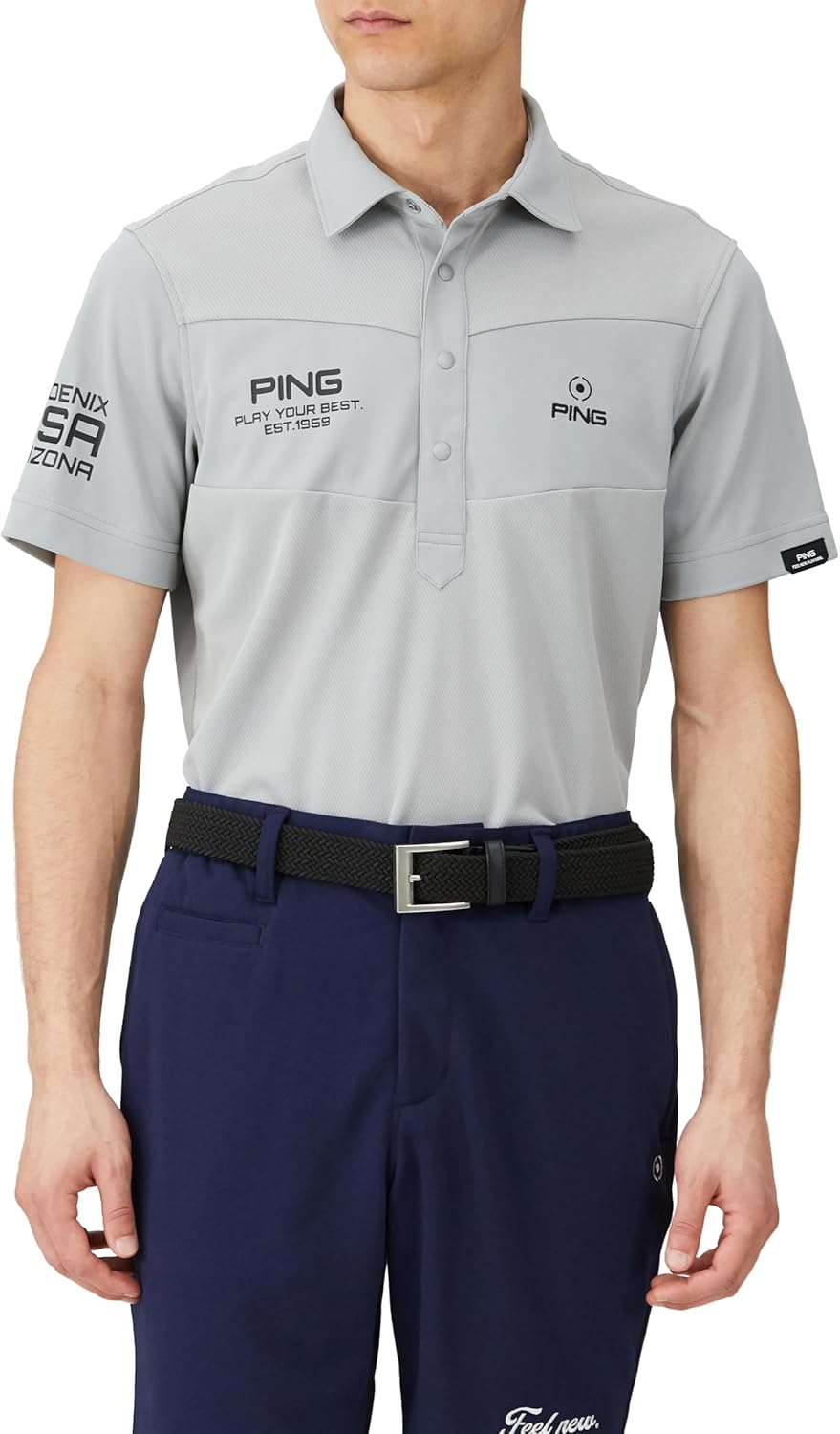 

Мужская поло-рубашка с коротким рукавом Pin Apparel 621-4160205 (эластичная, впитывающая влагу, быстросохнущая, с защитой от УФ-излучения), для гольфа, 020серый, 3 л Ping