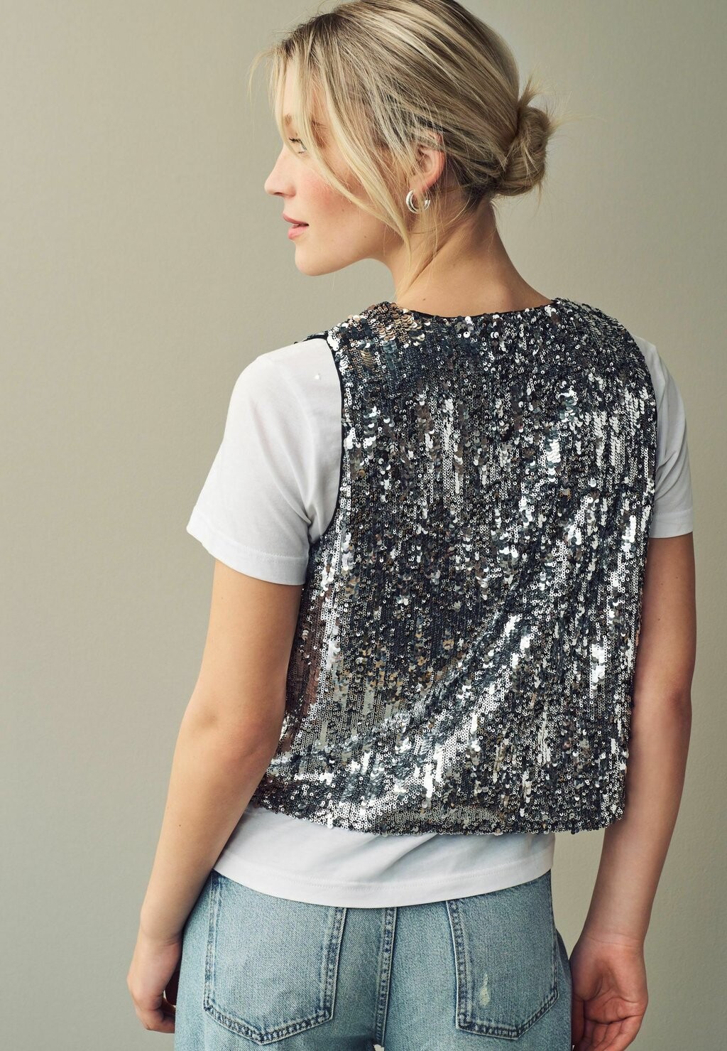 

Жилет REGULAR FIT TIE FRONT SEQUIN Next, серебристый