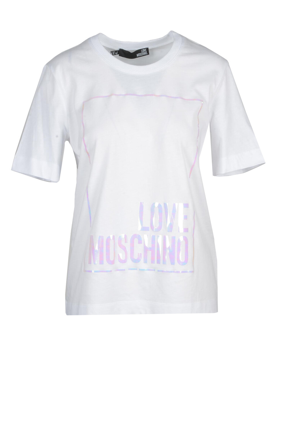 

Футболка женская Love Moschino с голографическим принтом, белый
