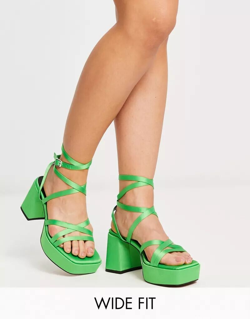 

Зеленые босоножки на платформе с широкими ремешками ASOS Hutton