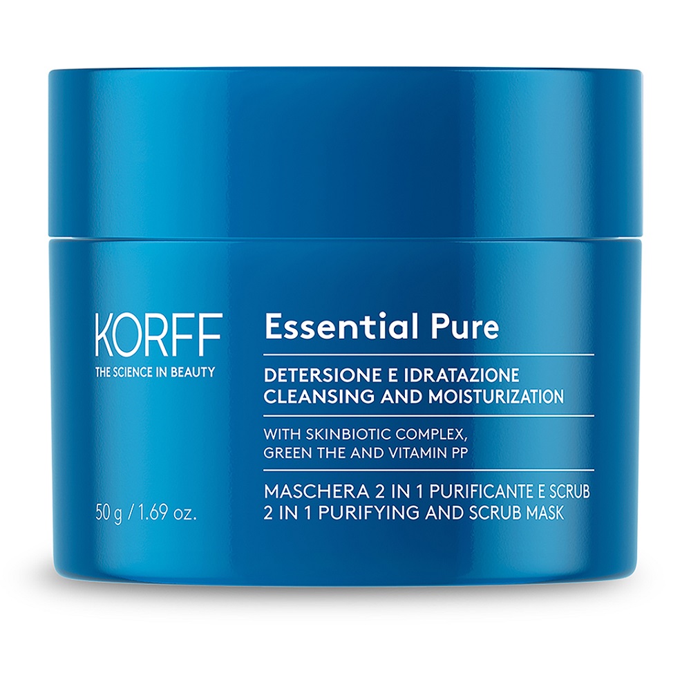 

Очищающая и отшелушивающая маска для лица essential pure 2 in 1 purifying and scrub mask Korff, вес 50 гр.