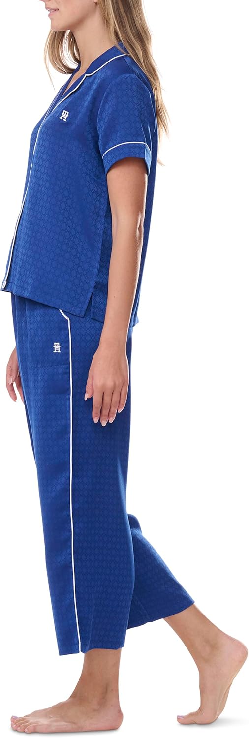 Женский пижамный комплект Tommy Hilfiger с короткими рукавами и укороченными брюками, Jacquard Wedge Blue — фото 3