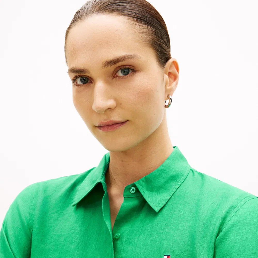 Женская сезонная льняная рубашка зелёного цвета от Tommy Hilfiger Women — фото 4