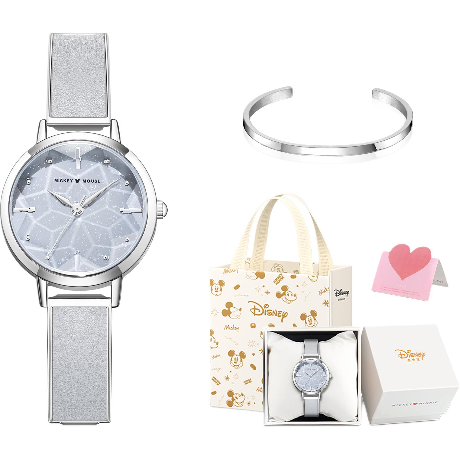 

Disney Часы Quartz Movement Watch Women's Watch Blue Dial, Poetic Silver Gray[Disney Box with Bangle]