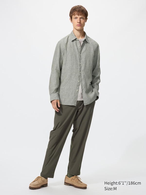 Льняная рубашка (в полоску) Uniqlo, 37 brown — фото 2