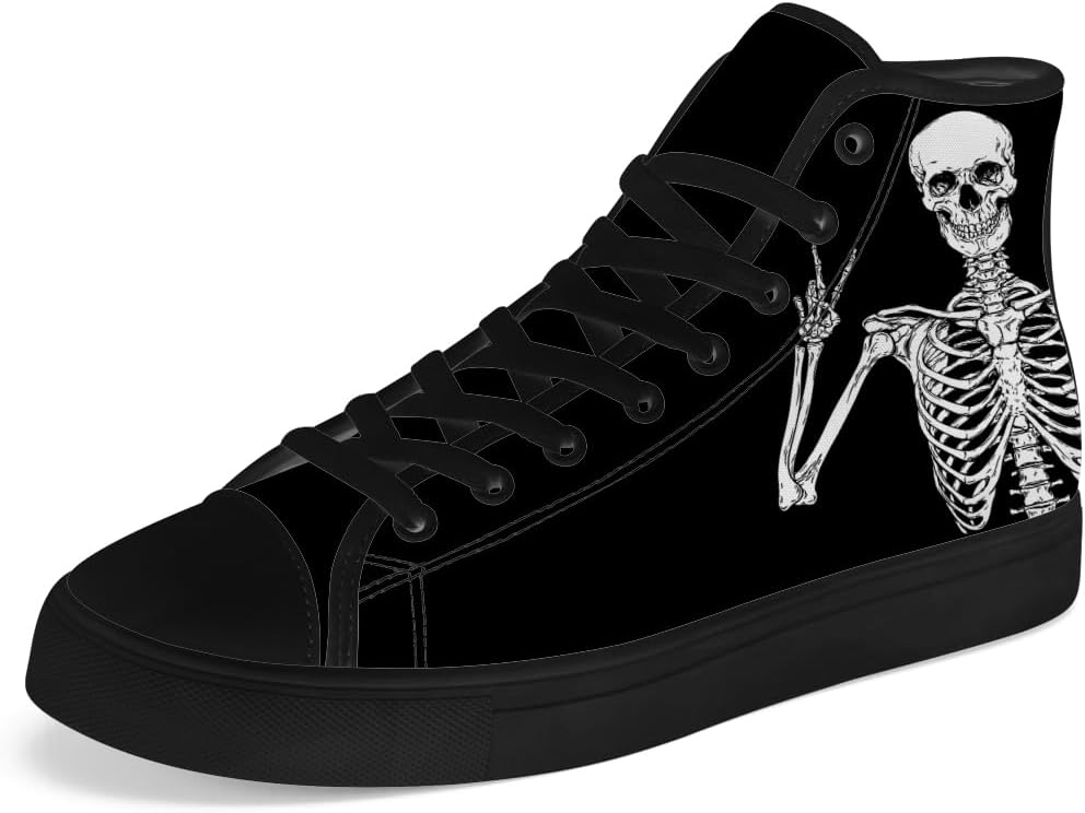 

Кеды на высокой подошве Chebing с черепом для мужчин и женщин, готические высокие кеды с черепом, шнуровка, повседневная обувь, подарки для него и для нее, белый/черный