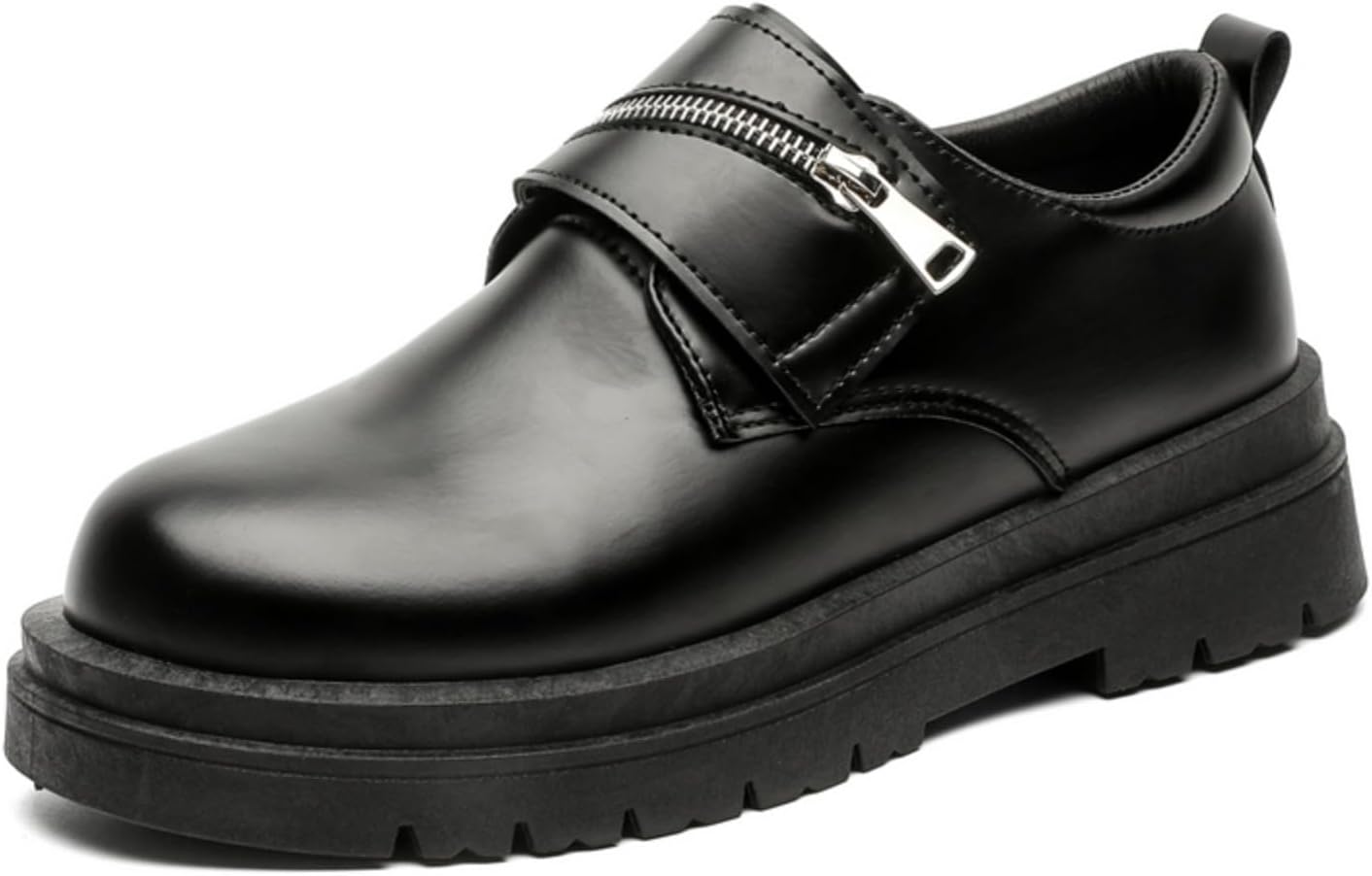 

Мужские кожаные туфли с пряжкой и молнией, модная и стильная обувь - идеально подходят для трендового образа, встреч с друзьями и повседневной носки Aokisx, черный