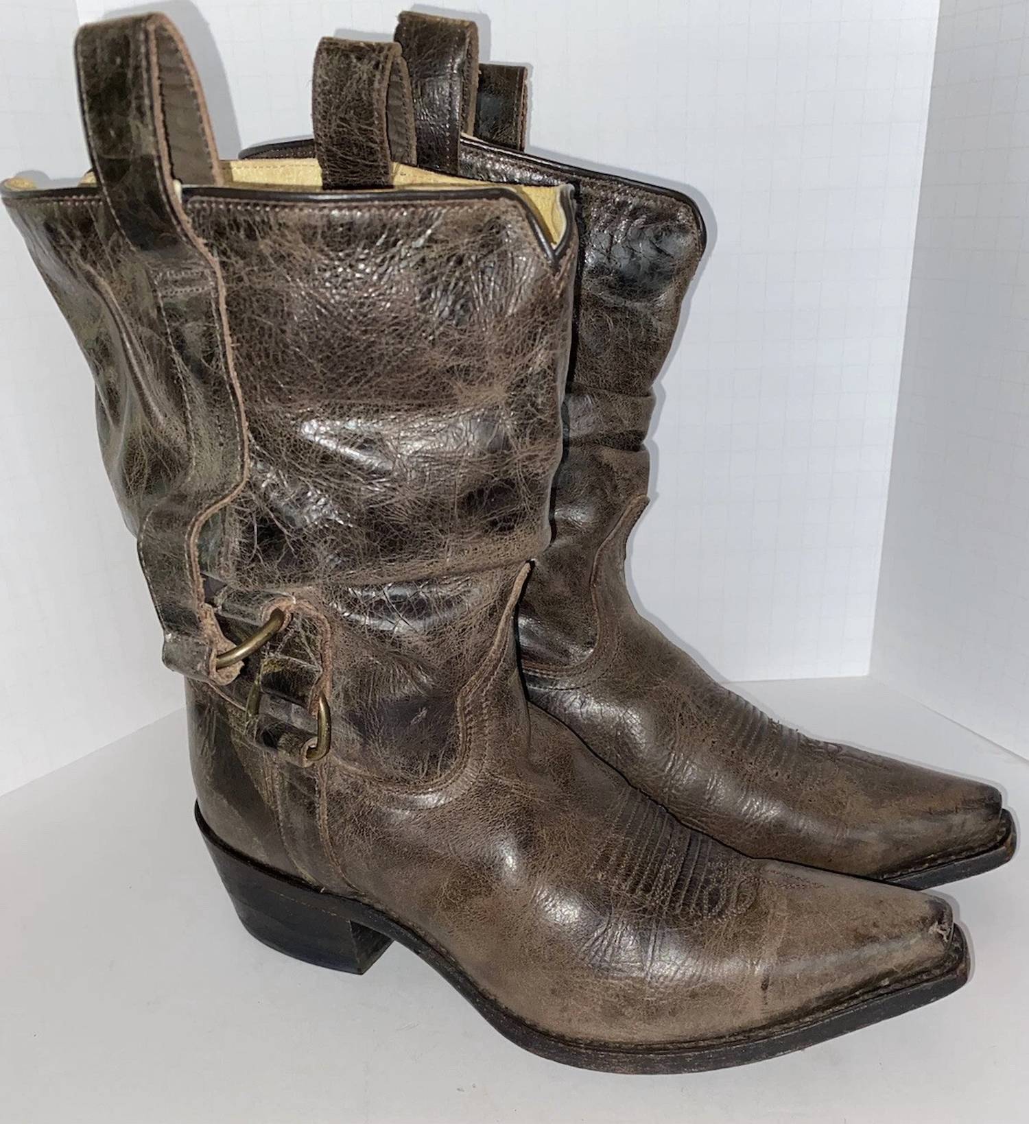 Женские кожаные ковбойские сапоги до середины икры в коричневом цвете Double-H Boots — фото 2