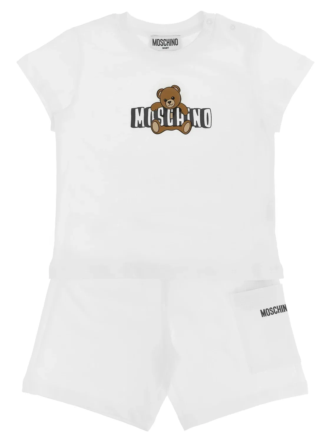 Костюм из футболки и шорт-бермудов «Мишка Moschino» Moschino Baby, белый