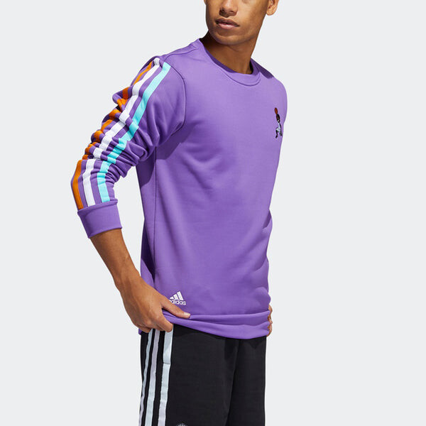 Толстовка adidas Don Dunk Crew Contrasting Colors Stripe Embroidered Fleece Lined Basketball Sports Purple, фиолетовый — фото 4