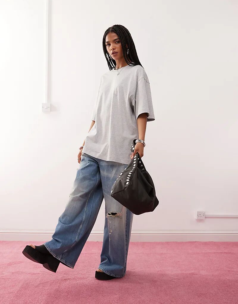 

Футболка оверсайз Weekday серого меланжевого цвета