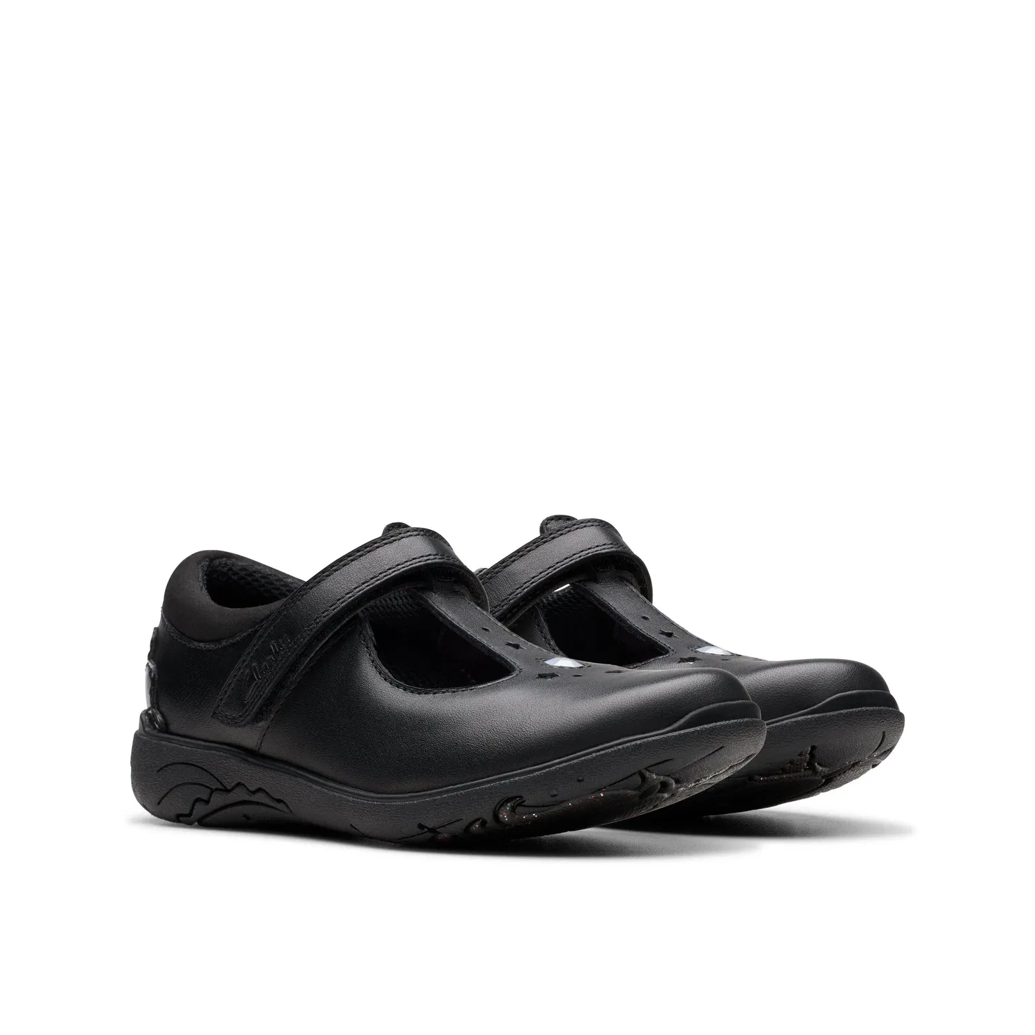 Туфли Clarks Relda Gem для девочек, кожаные, с ремешком на липучке, черные — фото 4
