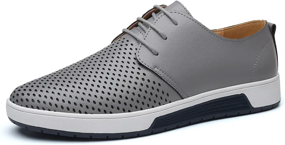 

Мужские летние туфли LLTMALL Oxford с вырезами, дышащие с шнуровкой, плоские кроссовки, серый