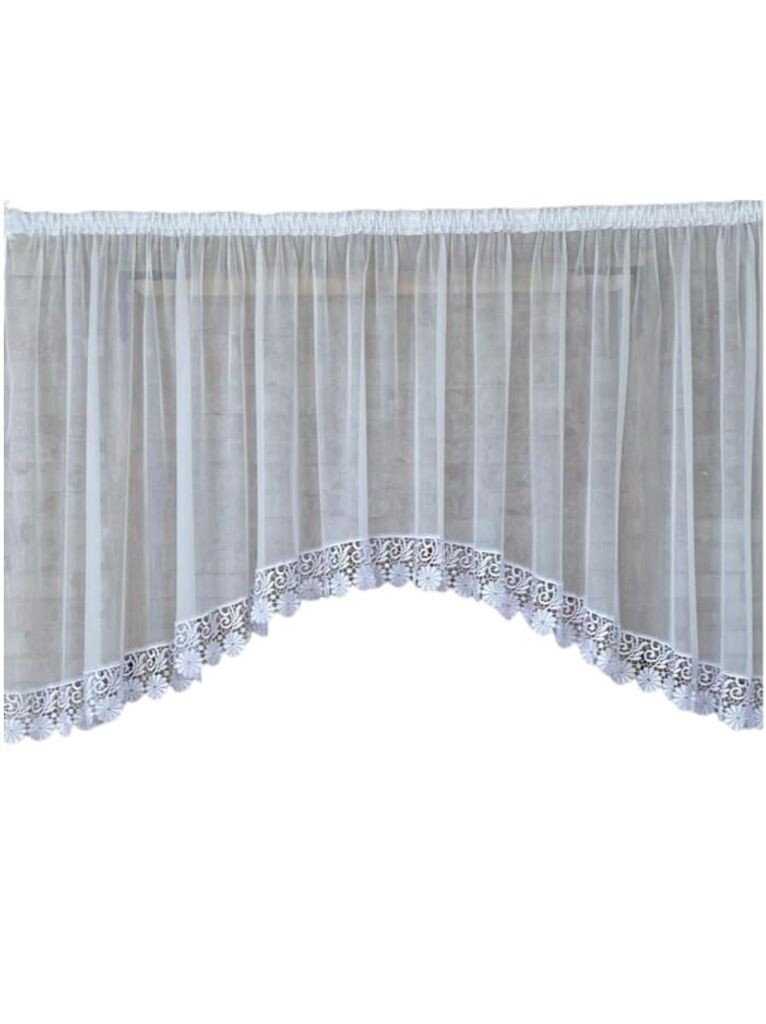 

Штора готовая 500х120, вуаль белая, цветок гипюра 8см. FirankoMania