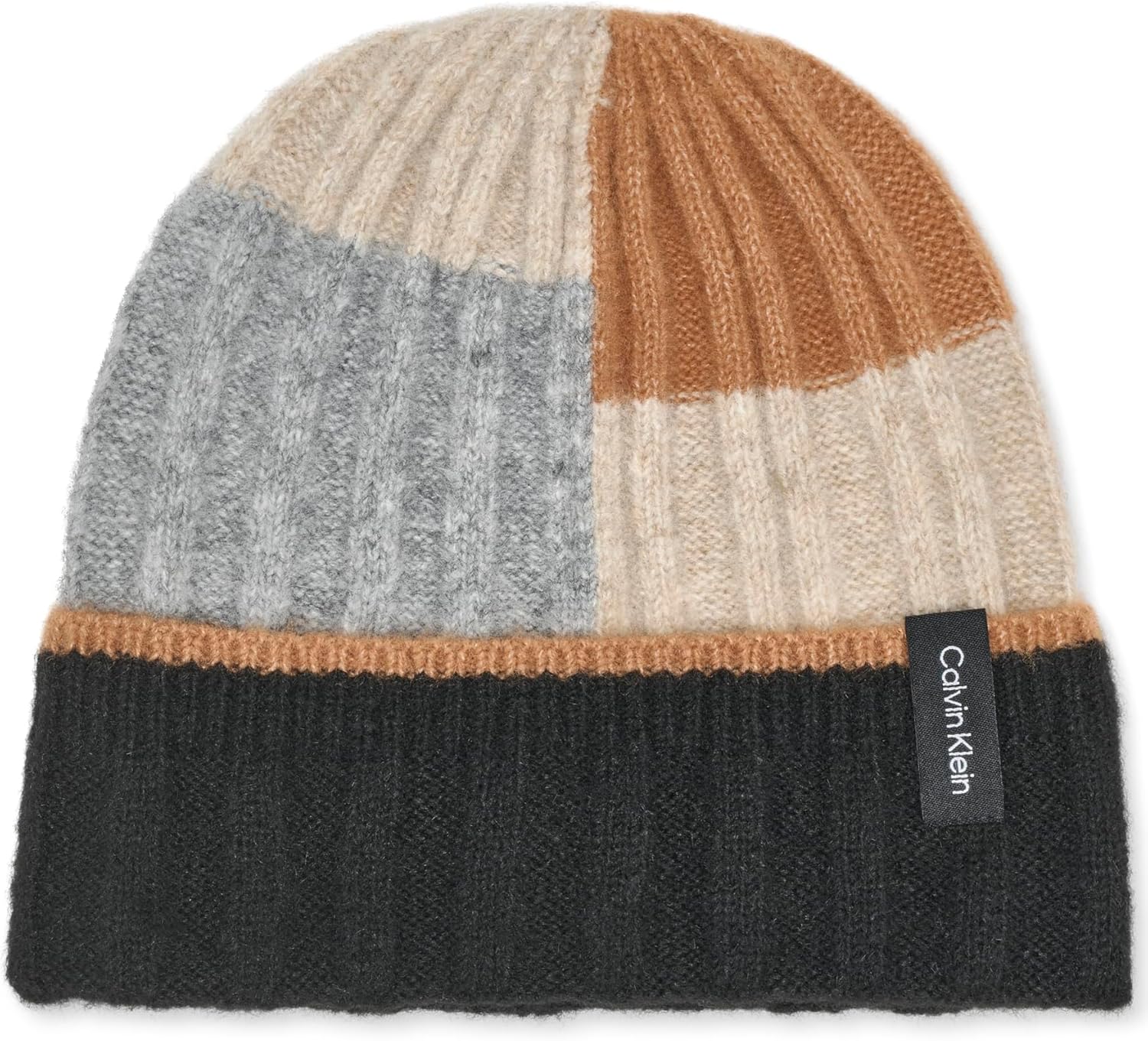 

Женская шапочка-бини Calvin Klein в стиле пэчворк с широкими манжетами из резинки, Heather Mid Gray