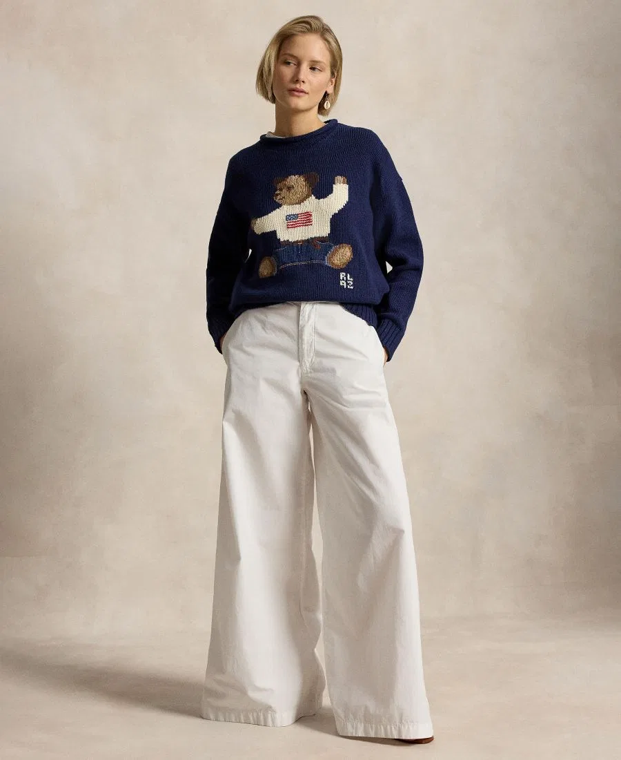 Женский свитер с длинными рукавами и круглым вырезом Polo Ralph Lauren, Newport Navy Multi — фото 3