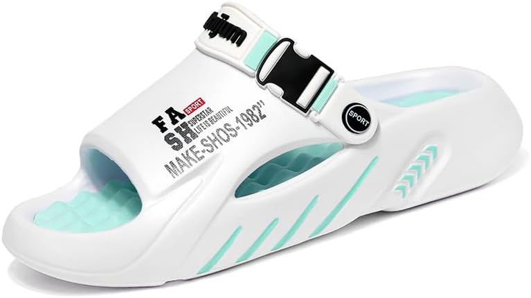 

Мужские домашние тапочки WARKTMY с мягкой подошвой, легкие, для душа, с акупрессурным эффектом и открытым носком, для ходьбы дома и на улице, белый/голубой