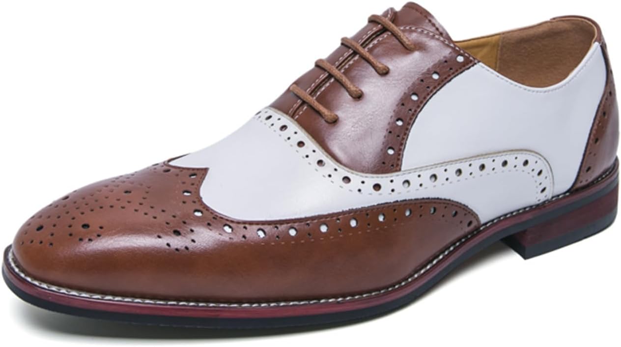 

Мужские классические туфли оксфорды с перфорацией и шнуровкой, из натуральной кожи, с двухцветной заплаткой, с круглым носком, для деловых встреч, свадеб, вечеринок и официальных мероприятий Qklmwes, коричневый