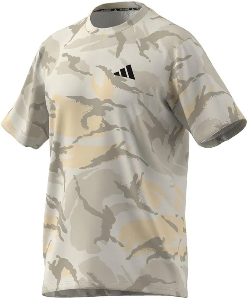 Футболка мужская adidas Train Essentials Seasonal Camo, Crystal Sand/Orbit Grey/Alumina/Wonder Beige